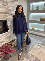 Navy Fringed Roll Neck Jumper Naomi